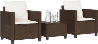 Balkonset 2 personen - Tuinset - Bistroset - Bruin - Weerbestendig - 3 delig - Tuintafel en 2 stoelen - 2 personen - Poly rattan