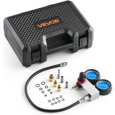 VEVOR Automotive drukverliesmeter set 0-100 PSI dubbele manometer cilinderdrukmeter compressietester incl. 4 adapters en luchtaansluitingen lekdebietmeter voor auto's en motorfietsen lekdebietmeting