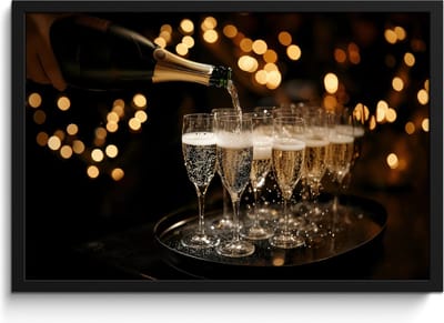 Fotolijst inclusief poster - Posterlijst 60x40 cm - Posters - Lichtjes - Champagne - Dienblad - Glazen - Foto in lijst - Keuken decoratie muur - Wanddecoratie accessoires - Muurdecoratie - Schilderijen