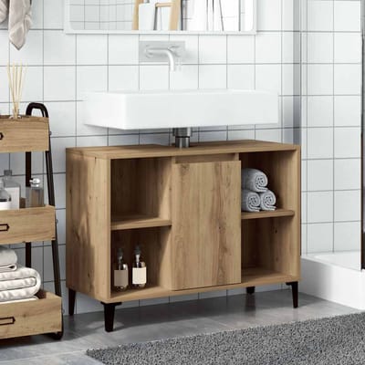 vidaXL - Wastafelkast - 80x33x60 - cm - bewerkt - hout - artisanaal - eikenkleur