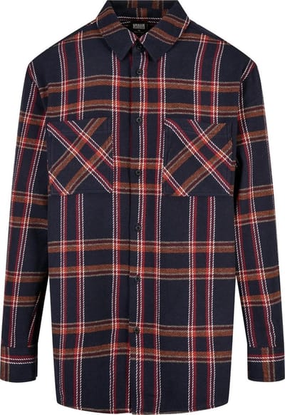 Urban Classics - Heavy Long Oversized Checked Overhemd - M - Blauw/Oranje