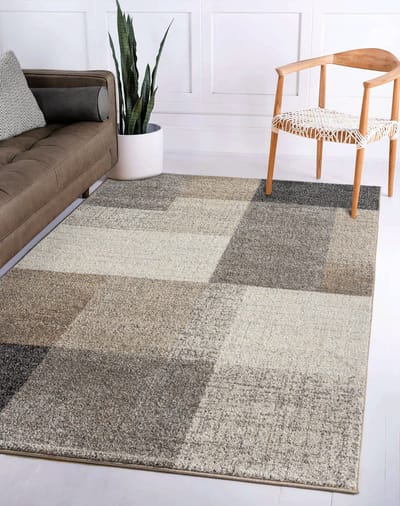Flycarpets Belos Vloerkleed Geblokt - Beige / Grijs / Taupe - Laagpolig - 200x280 cm