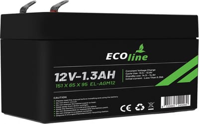 EcoLine - AGM 12V 1.3AH - 1300mAh VRLA Batterij - 151 x 65 x 95 - Deep Cycle Accu.