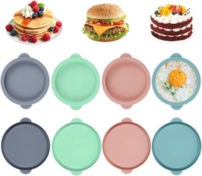 8-delige Siliconen Vorm voor Eieren en Pannenkoeken, Ø 10 cm, Herbruikbare en Hittebestendige Bakvorm voor Sandwiches, Muffins en Burgers