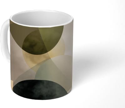 Mok - Koffiemok - Vlakken - Abstract - Beige - Cirkels - Mokken - 350 ML - Beker - Koffiemokken - Theemok