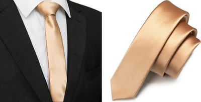 Sorprese Stropdas - Champagne/Goud - Effen - Smal - 5 cm - Stropdassen voor heren - Cadeau