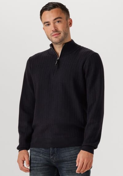 PURE PATH Regular Fit Zig Zag Half Zip Knitwear Truien & Vesten Heren - Sweater - Hoodie - Vest- Donkerblauw - Maat S