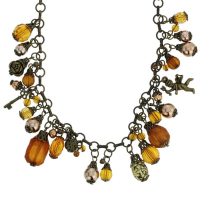 Behave - Ketting met bruine kralen en vintage hangers - Modeaccessoire voor romantische looks