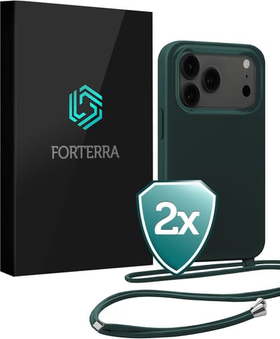 Hoesje Geschikt voor iPhone 17 Pro Case Siliconen Hoes Met Koord - Hoes Geschikt voor iPhone 17 Pro Met Telefoonkoord Hoesje Backcover - Donkergroen - 2 PACK