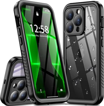 SBG Outdoor Case Waterdicht Transparant Hoesje geschikt voor iPhone 14 Pro Max | Shockproof | Onderwater tot twee meter | Antislip greep | IP68-gecertificeerd | Doorzichtig / Zwart