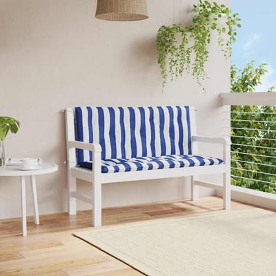 vidaXL - Tuinbankkussens - 2 - st - gestreept - 120x50x7 - cm - stof - wit - en - blauw
