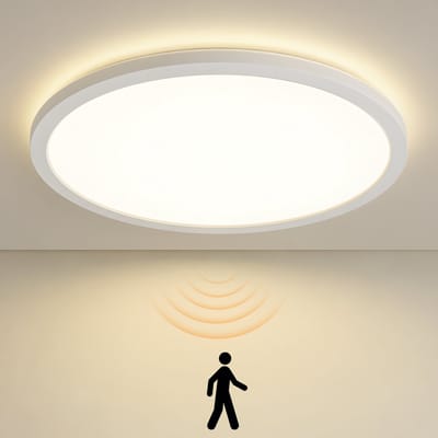 NETTLIFE LED Plafondlamp met Bewegingssensor - 18W - 4000K Neutraal Wit Licht - Flach Design - IP44 Waterdicht - Radar Sensor - Φ29 cm - voor Gang | Badkamer | Trap | Kelder | Balkon