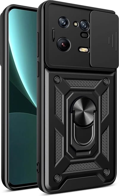 MobyDefend Hoesje - Geschikt voor Xiaomi 13 Pro - Pantsercase Met Draaibare Ring - Zwart