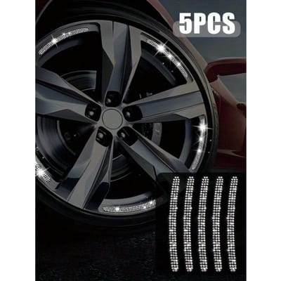 5 stuks/set Artifictic Diamant Auto Band Velg Sticker Auto Decoratieve Sticker Veiligheid Waarschuwingsstrip Wielnaaf Auto Accessoires Geschikt voor Auto's one-size