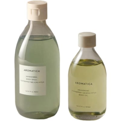 AROMATICA Verfrissende Pepermunt & Eucalyptus Douchegel 300ml & Lichaamsolie 100ml 2-delige Set Verfrissende Energie & Spierontspanning Duo