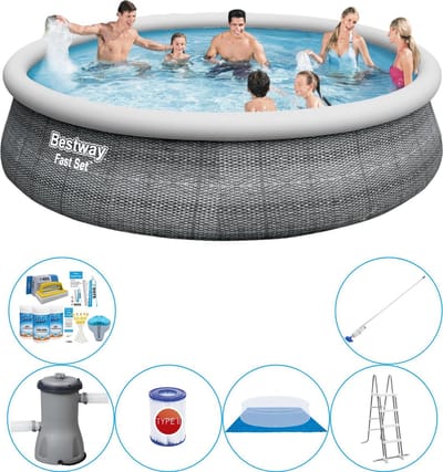 Fast Set Rattan Rond 457x107 cm - 7-delig - Zwembad Super Deal