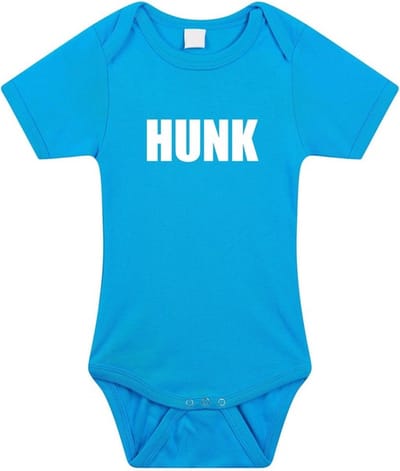 Hunk tekst baby rompertje blauw jongens - Kraamcadeau - Babykleding 56