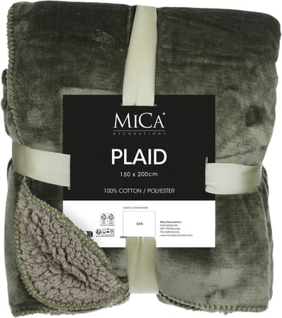 Mica Decorations Mardy Fleece Plaid - Dubbelzijdige Fleece Deken Zacht en Warm - Ruime Plaid voor Bank en Bed in Effen Landelijke Stijl - 200 x 150 cm - Donkergroen