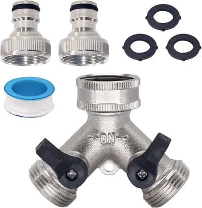 longziming - Y Stuk kraan splitter - 2-Weg Waterverdeler - Adapter-Kraan - Y-Verdeler Voor Slang - Aansluiting - Wasmachine - Vaatwasser-Tuinslang - Met accessoires