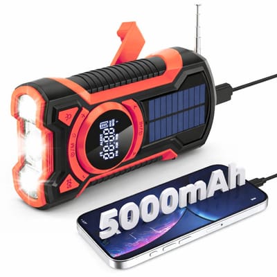 Guardyan® Draagbare noodradio - Powerbank 5000 mAh - Zaklamp - Solar Opwindbaar - Solar Powerbank Zonneenergie - SOS alarm - USB-C kabel - Noodpakket - Kunststof - Rood