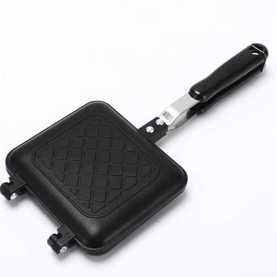 Poêle Double Face Sandwich Maker Anti-adhésif Sandwich Grillé Et Panini Maker Poêle Avec Poignée Aluminium Poêle à Retourner Décor noir