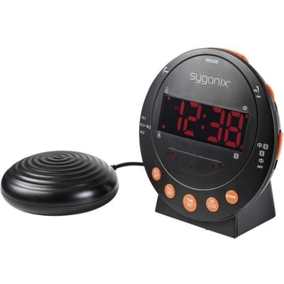 Sygonix SY-5266562 Wekker Elektronisch Zwart Fluorescerende Cijfers 2 timertijden