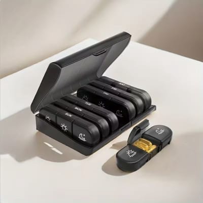 FSW-Products 7-Daagse Pillendoos met Dubbele Deksel – Compacte Reis Pillenorganizer met Dag & Nacht Vakken, Grote Capaciteit