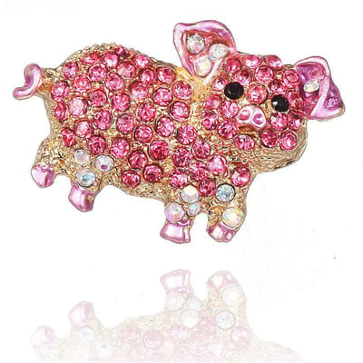 Retro Roze Varken Dier Borst Pin Vrouwen Strass Schattige Borst Pin Sprankelende Kristal Borst Pin Meisjes Jurk Borst Pin Sieraden brown