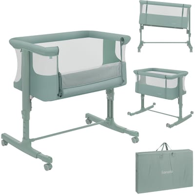 Lionelo Aurora 3in1 Co-sleeper - Babybedje tot 9 kg - Meegroeibed - 4 wielen met rem - Campingbedje – Verstelbare Hoogte – Ademend Gaas – Inclusief Matras & Transporttas – Afneembare Bekleding
