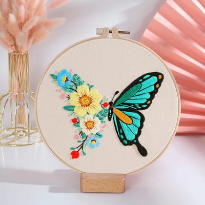 Kit de fleurs papillon brodées à la main, pour débutant, ensemble de points de croix, cerceau de couture, Kit d'artisanat d'art fait à la main
