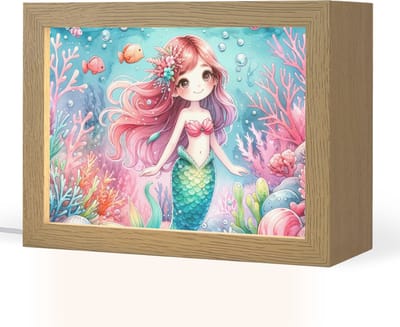Nachtlampje 20x15 cm - Kinder lampje - Zeemeermin - Kleurrijk - Onderwater - Zeedieren - Vissen - Tafellamp kinderkamer - Slaapkamer lamp - Bedlamp kinderen - Kinderlampje stopcontact - Wandlamp babykamer - Nachtlampjes