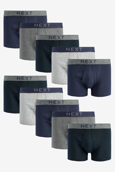 Next - Heren - Verpakking van 10 - A-frontboxershorts van 100% zuiver katoen - Blauw