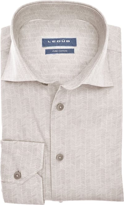 Ledub Overhemd Print Beige - Maat 45 - Heren - Overhemden Formeel
