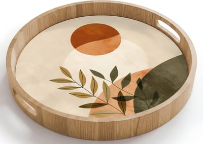 Dienblad rond 40x40 cm - Schootdienblad hout - Takken - Vormen - Abstract - Borrelplank rechthoek - Plateau houten dienbladen
