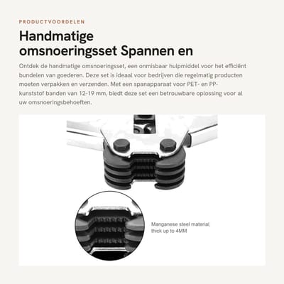 Dailygoods - Handmatige omsnoeringsset - Spannen en afdichten - 12-19 mm - PET/PP-kunststof banden - Gebruiksvriendelijk - Geschikt voor zakelijke toe...