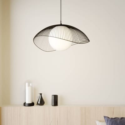 Lindby - hanglamp - 1licht - staal, glas - H: 19 cm - E27 - zwart, wit