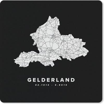 Muismat 20x20 cm - Mousepad Gelderland - Kaart - Zwart - Wit - Muismatten