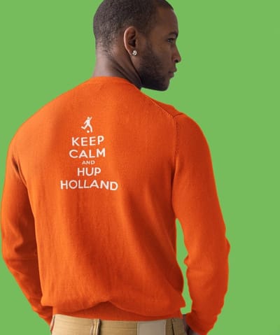 Oranje EK WK Koningsdag Trui Keep Calm & Hup Holland Back (MAAT XS - UNISEKS FIT) | Oranje kleding / sweaters | WK Feestkleding