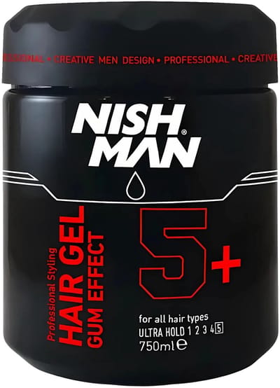 Nishman Hair Gel Gum Effect 5+ Ultra Strong Hold 750ml, Wetlook voor heren