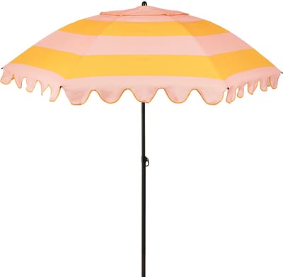 Mica Decorations Kantelbare Parasol met Streepprint - Stokparasol 238 x Ø195 cm - Tuin of Balkonparasol - Polyester, Staal - Roze, Geel