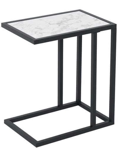 Archi C-Vormige Bijzettafel – Bankbijzettafel - Marmerlook Laptoptafel voor Bank en Bed – Compacte Salontafel – Zwart/Marmer