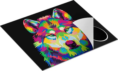 Chefcare Inductie Beschermer Gekleurde Wolvenkop - Wolf - Abstract - 60x50 cm - Afdekplaat Inductie - Kookplaat Beschermer - Inductie Mat