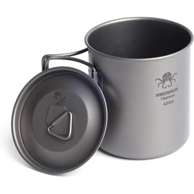 Gobelet en titane de 420 ml avec poignées pliables, léger et pratique pour la randonnée, le camping et la pêche. 420ml gray