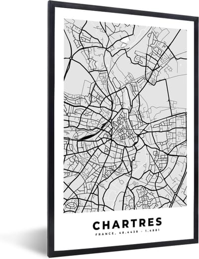 Fotolijst incl. Poster - Chartres – Plattegrond – Frankrijk – Kaart – Stadskaart - 40x60 cm - Posterlijst