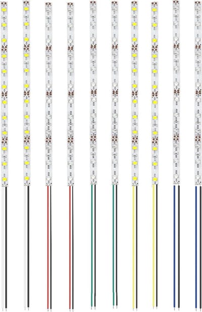 Pack van 10 pre-wired SMD LED strips 200 mm, 12-18 V, geschikt voor modelbouw in diverse kleuren