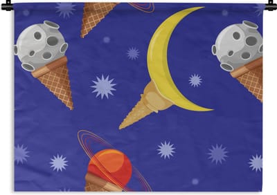Wandkleed - Wanddoek - Planeten - IJshoorntjes - Patronen - 60x45 cm - Wandtapijt