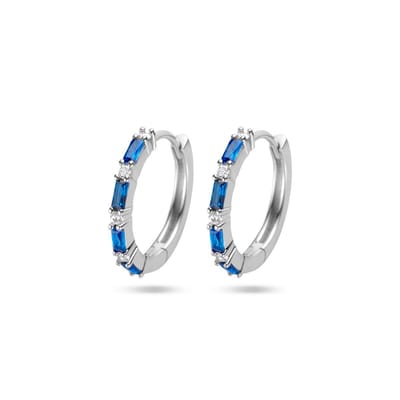 Zilver Gerhodineerd Klapoorringen Blauw Zirkonia 1336314