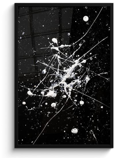 Poster in lijst - Fotolijst 60x90 cm - Posters - Verfspatten - Wit - Abstract - Explosie - Posterlijst zwart - Decoratie - Wanddecoratie woonkamer - Muurdecoratie slaapkamer
