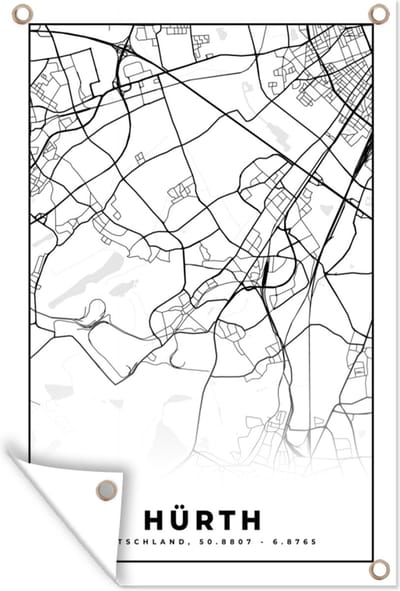 Muurdecoratie Plattegrond - Hürth - Stadskaart - Kaart - 120x180 cm - Tuinposter - Tuindoek