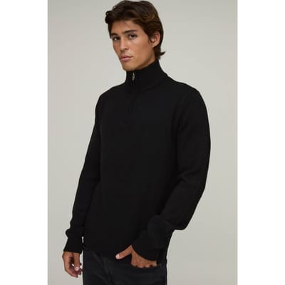 Regular Fit 1/4 Rits Gebreide Trui | Black | Size XS